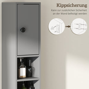 Badezimmerschrank schmal mit 4 Regalen und Schublade grau