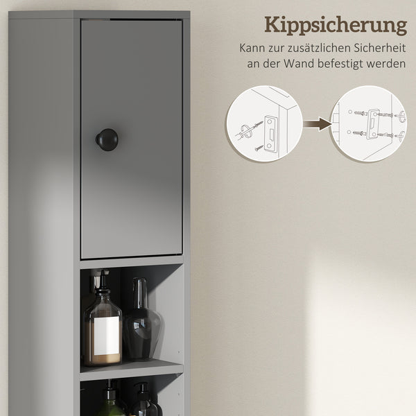 Badezimmerschrank schmal mit 4 Regalen und Schublade grau