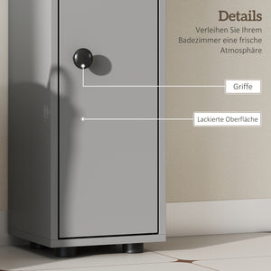 Badezimmerschrank schmal mit 4 Regalen und Schublade grau