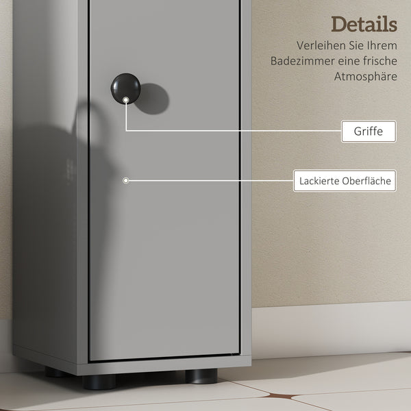 Badezimmerschrank schmal mit 4 Regalen und Schublade grau
