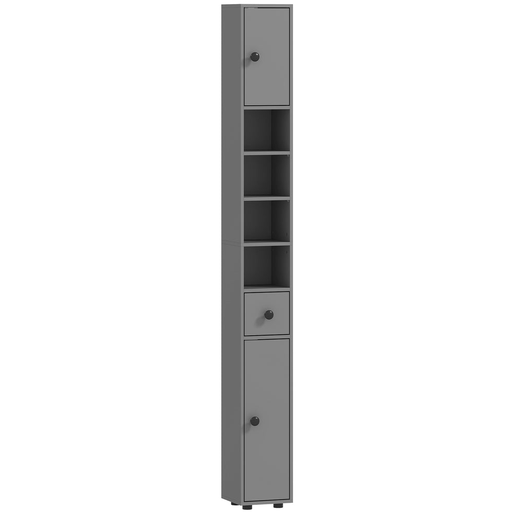 Badezimmerschrank schmal mit 4 Regalen und Schublade grau