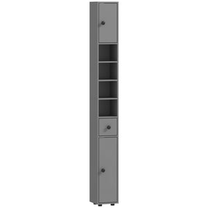 Badezimmerschrank schmal mit 4 Regalen und Schublade grau