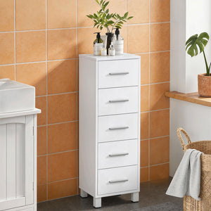 Badezimmerschrank schmal mit 5 Schubladen für Bad weiss