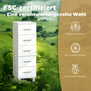 Badezimmerschrank schmal mit 5 Schubladen für Bad weiss