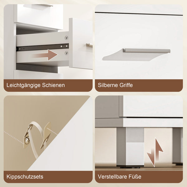 Badezimmerschrank schmal mit 5 Schubladen für Bad weiss
