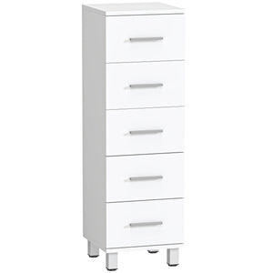 Badezimmerschrank schmal mit 5 Schubladen für Bad weiss