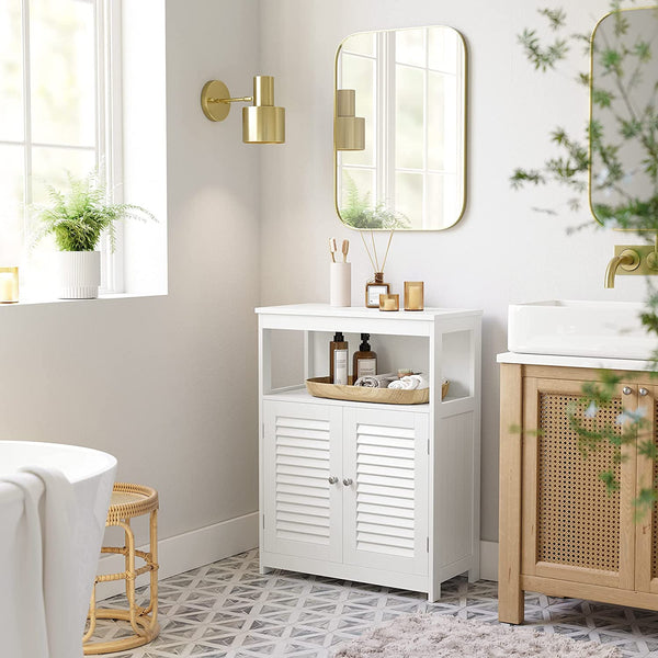 Armoire/étagère de salle de bain avec portes à lattes