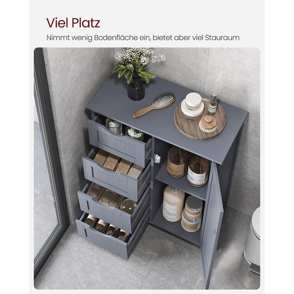 Badezimmerschrank Badschrank Schubladen Tür 30x55x82cm Holz Grau