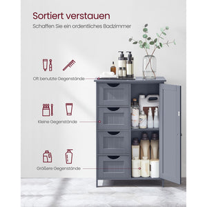 Badezimmerschrank Badschrank Schubladen Tür 30x55x82cm Holz Grau