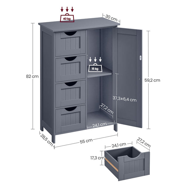 Badezimmerschrank Badschrank Schubladen Tür 30x55x82cm Holz Grau