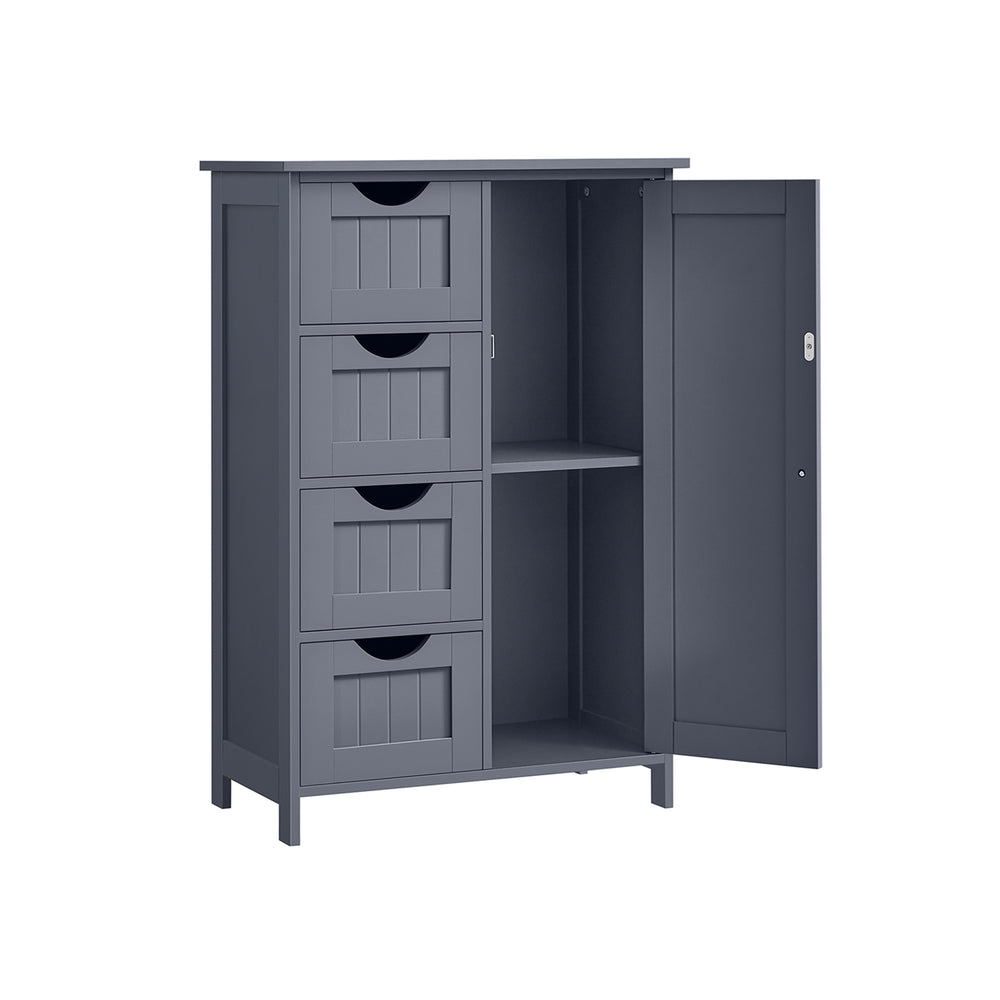 Badezimmerschrank Badschrank Schubladen Tür 30x55x82cm Holz Grau