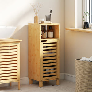 Badezimmerschrank mit Regal und Lamellentür aus Bambus hellbraun