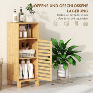Badezimmerschrank mit Regal und Lamellentür aus Bambus hellbraun