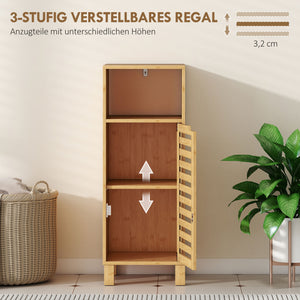 Badezimmerschrank mit Regal und Lamellentür aus Bambus hellbraun