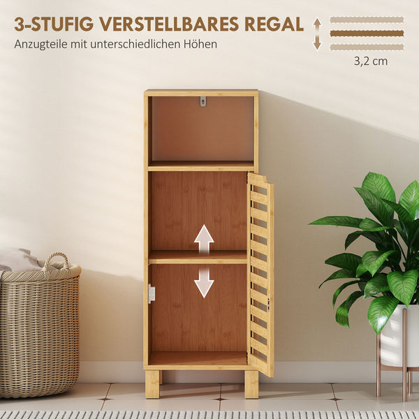 Badezimmerschrank mit Regal und Lamellentür aus Bambus hellbraun