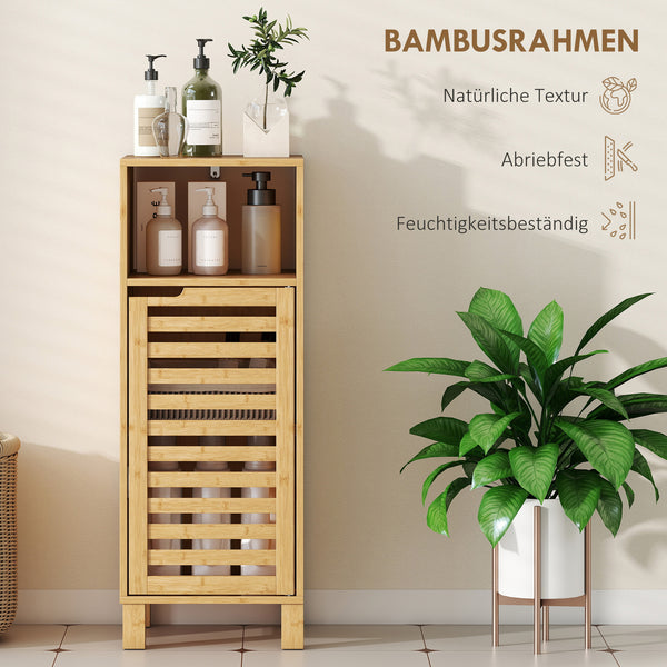 Badezimmerschrank mit Regal und Lamellentür aus Bambus hellbraun