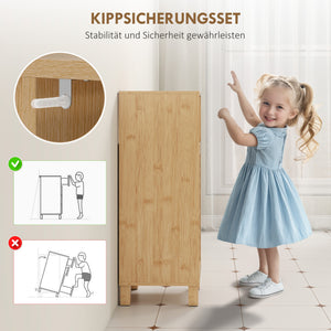 Badezimmerschrank mit Regal und Lamellentür aus Bambus hellbraun