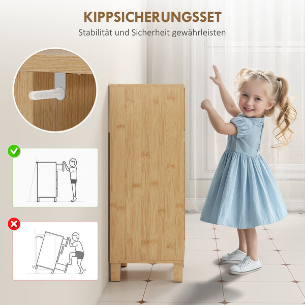 Badezimmerschrank mit Regal und Lamellentür aus Bambus hellbraun