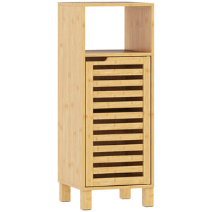 Badezimmerschrank mit Regal und Lamellentür aus Bambus hellbraun