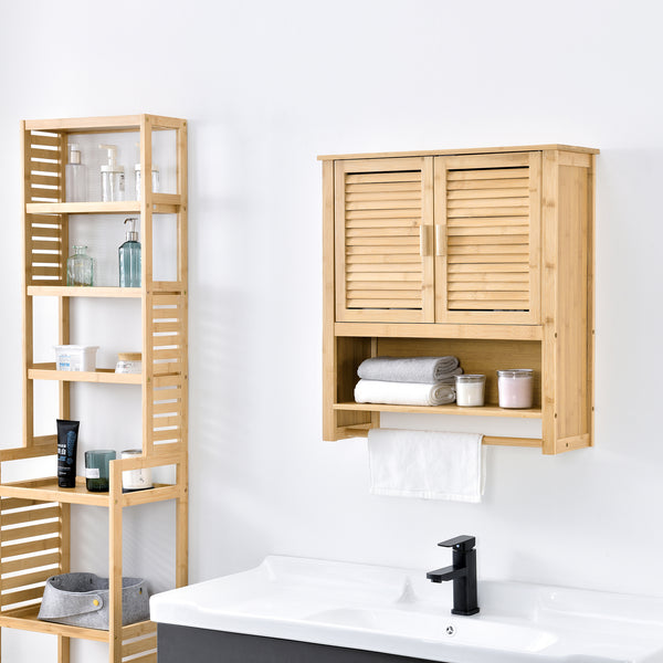 Mobiletto da bagno, mobiletto sospeso Horun in bambù 66x62x20cm