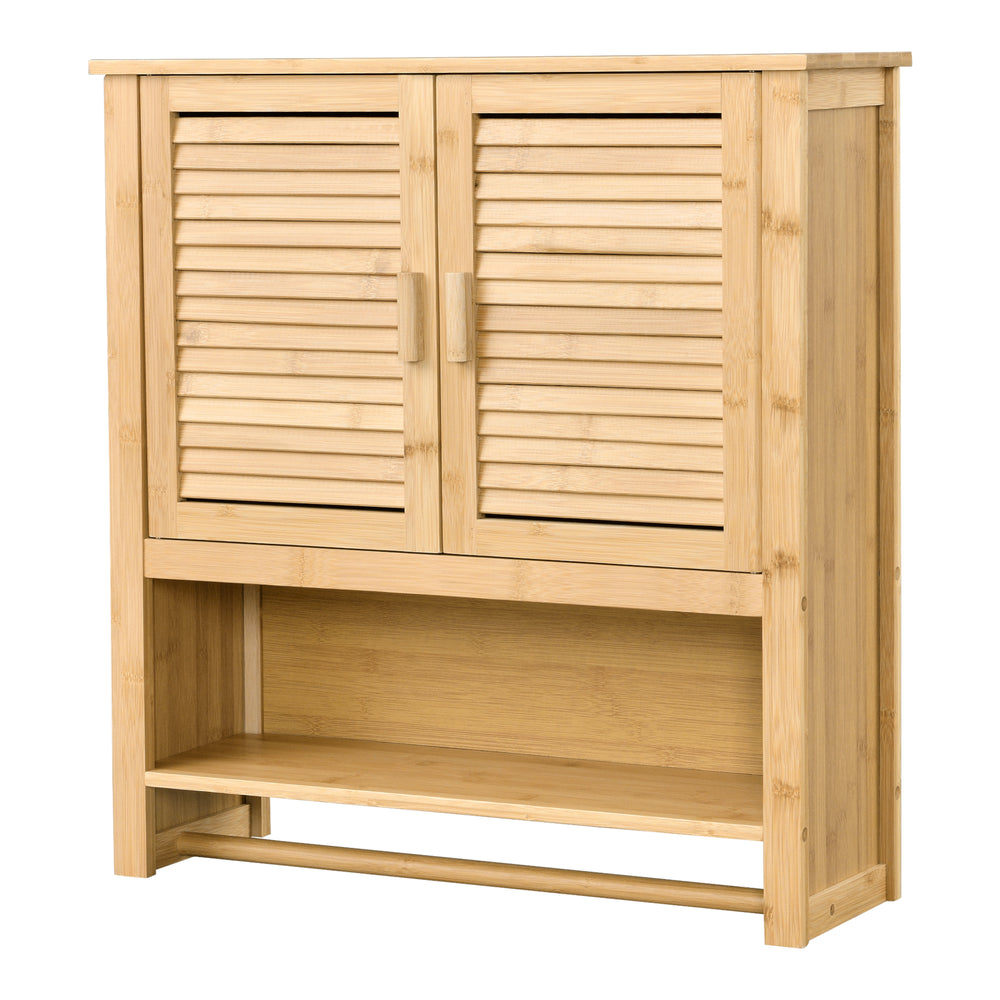 Badezimmerschrank Hängeschrank Horun Bambus 66x62x20cm