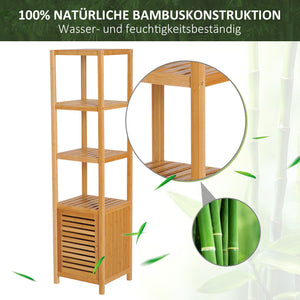 Badezimmerschrank schmal hoch freistehend mit Lamellentür und Regal