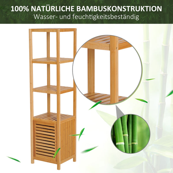 Badezimmerschrank schmal hoch freistehend mit Lamellentür und Regal