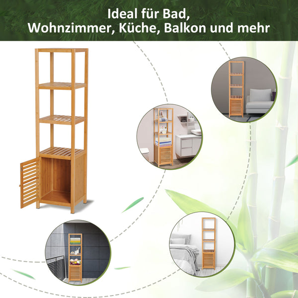 Badezimmerschrank schmal hoch freistehend mit Lamellentür und Regal