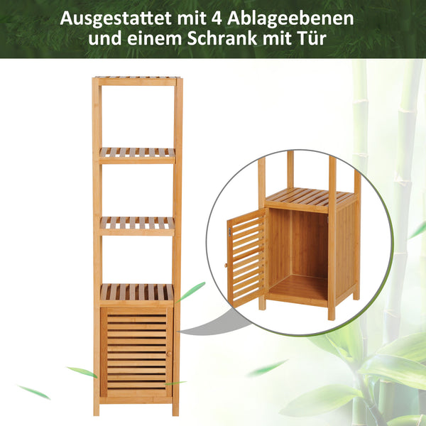 Badezimmerschrank schmal hoch freistehend mit Lamellentür und Regal