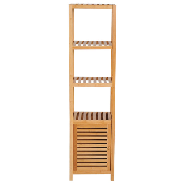 Badezimmerschrank schmal hoch freistehend mit Lamellentür und Regal