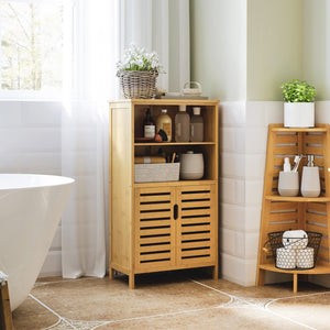 Badezimmerschrank Lamellentüren vielseitig einsetzbar Bambus