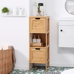Badezimmerschrank Landhausstil mit 2 Schubladen Bambus