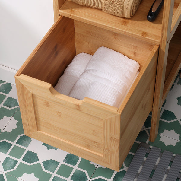 Badezimmerschrank Landhausstil mit 2 Schubladen Bambus