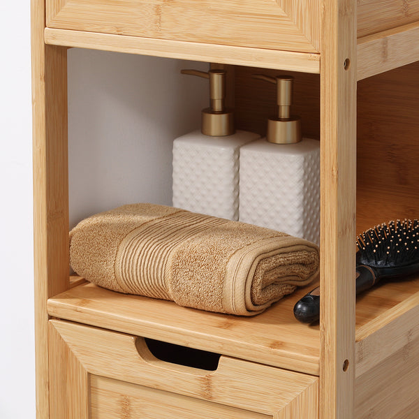 Badezimmerschrank Landhausstil mit 2 Schubladen Bambus