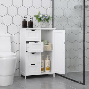 Meuble de salle de bain avec une porte et des tiroirs, blanc