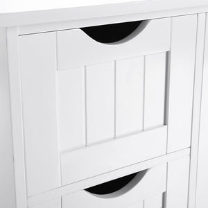 Meuble de salle de bain avec une porte et des tiroirs, blanc