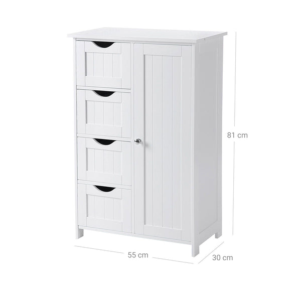Meuble de salle de bain avec une porte et des tiroirs, blanc