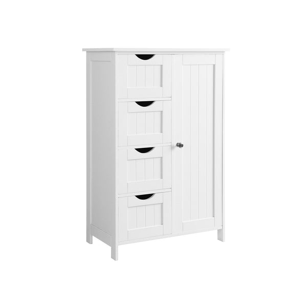 Meuble de salle de bain avec une porte et des tiroirs, blanc