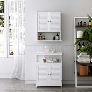 Meuble de salle de bain avec étagère et portes