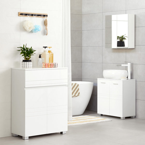 Meuble de salle de bain avec portes et tiroir, blanc