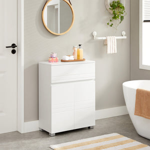 Meuble de salle de bain avec portes et tiroir, blanc