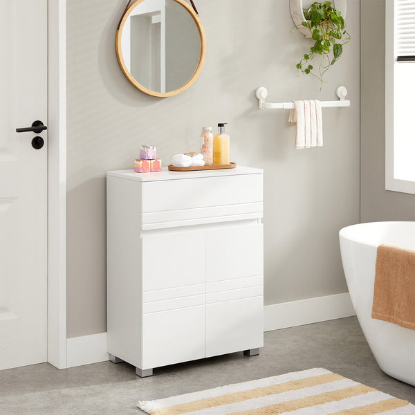 Meuble de salle de bain avec portes et tiroir, blanc
