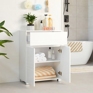 Meuble de salle de bain avec portes et tiroir, blanc