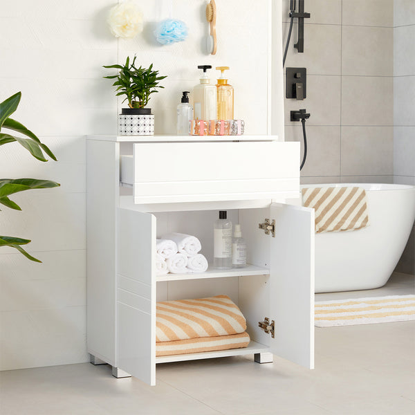 Meuble de salle de bain avec portes et tiroir, blanc