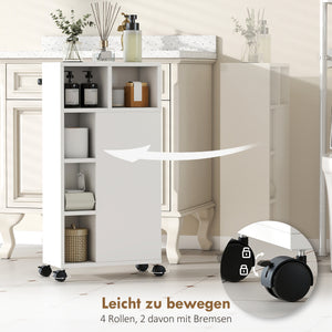 Badezimmerschrank schmal mit Rollen und Schubladen weiss