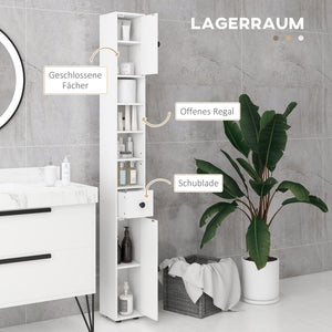 Badezimmerschrank schmal mit Regal und Schublade weiss