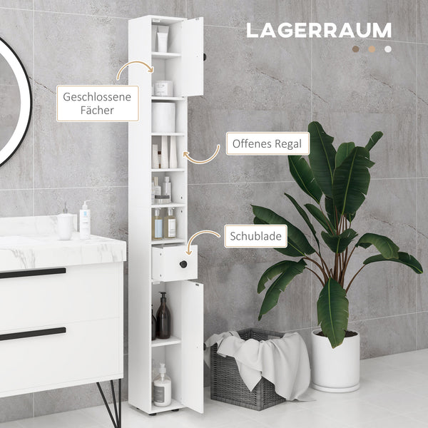 Badezimmerschrank schmal mit Regal und Schublade weiss