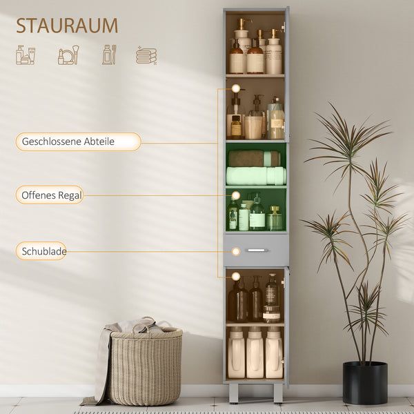 Badezimmerschrank mit Regalen und Schublade für Bad grau