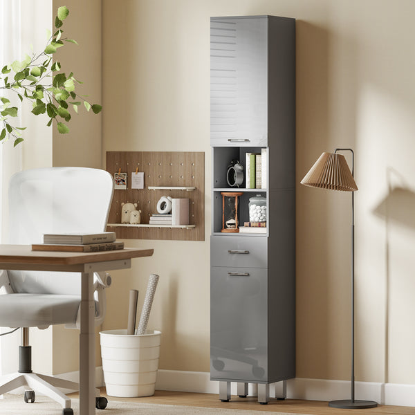 Badezimmerschrank mit Regalen und Schublade für Bad grau