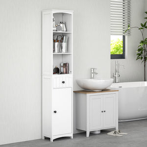 Badezimmerschrank mit Regalen und Schublade MDF weiss